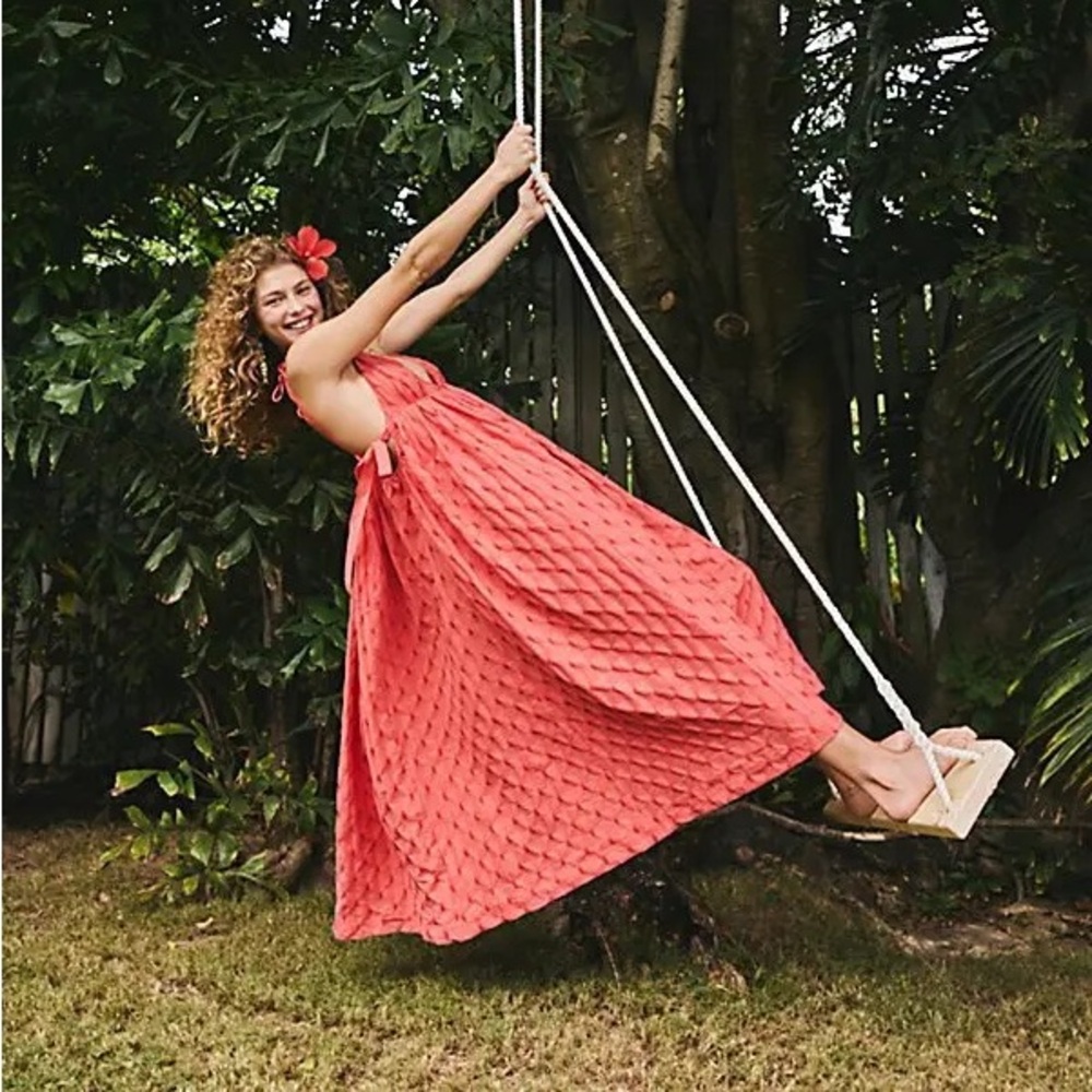 Free People Primmy Midi Dress in Ice Coral NWT